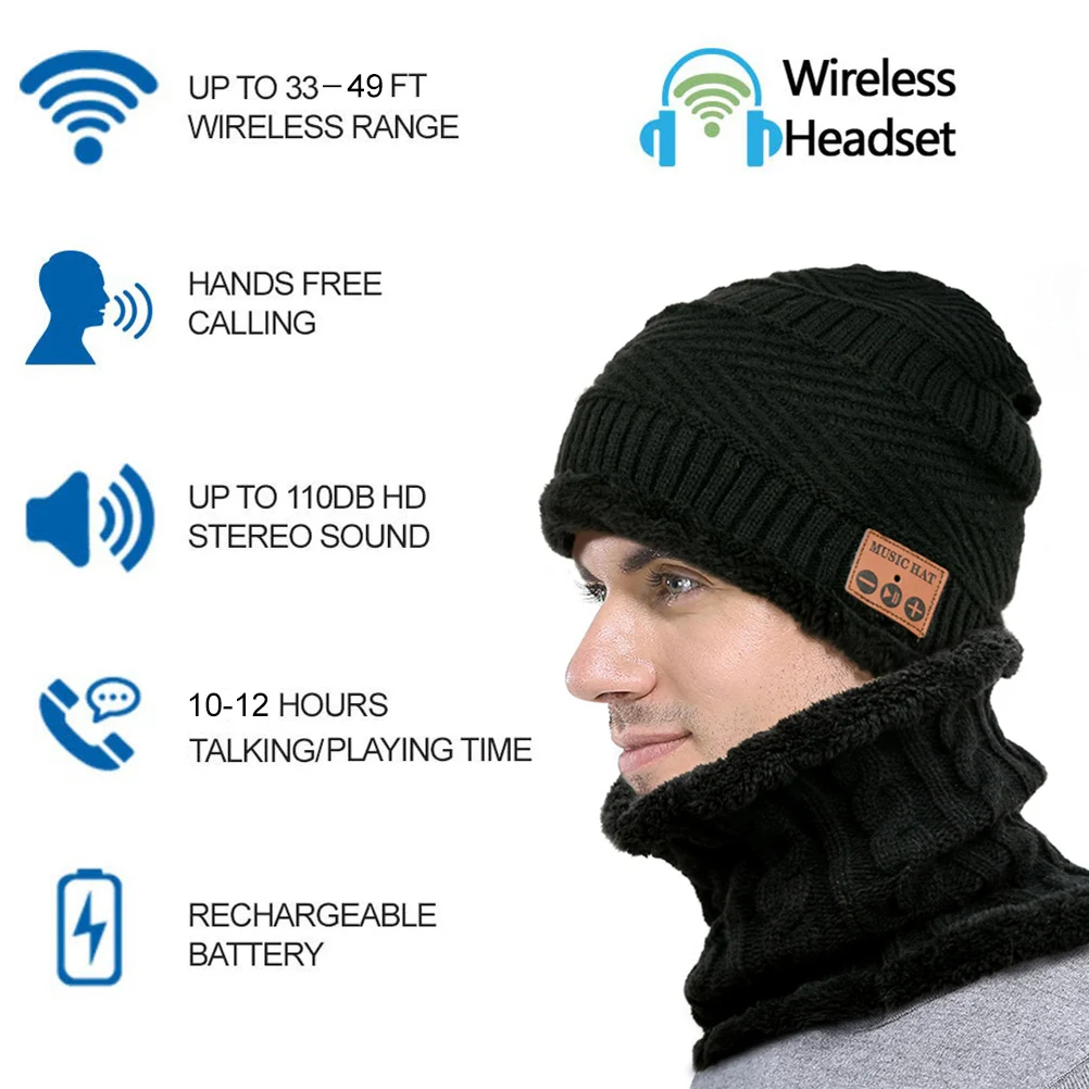 Модная шапка бини V5.0 + EDR Bluetooth 2 шт. зимняя шарф комплект теплая вязаная Толстая