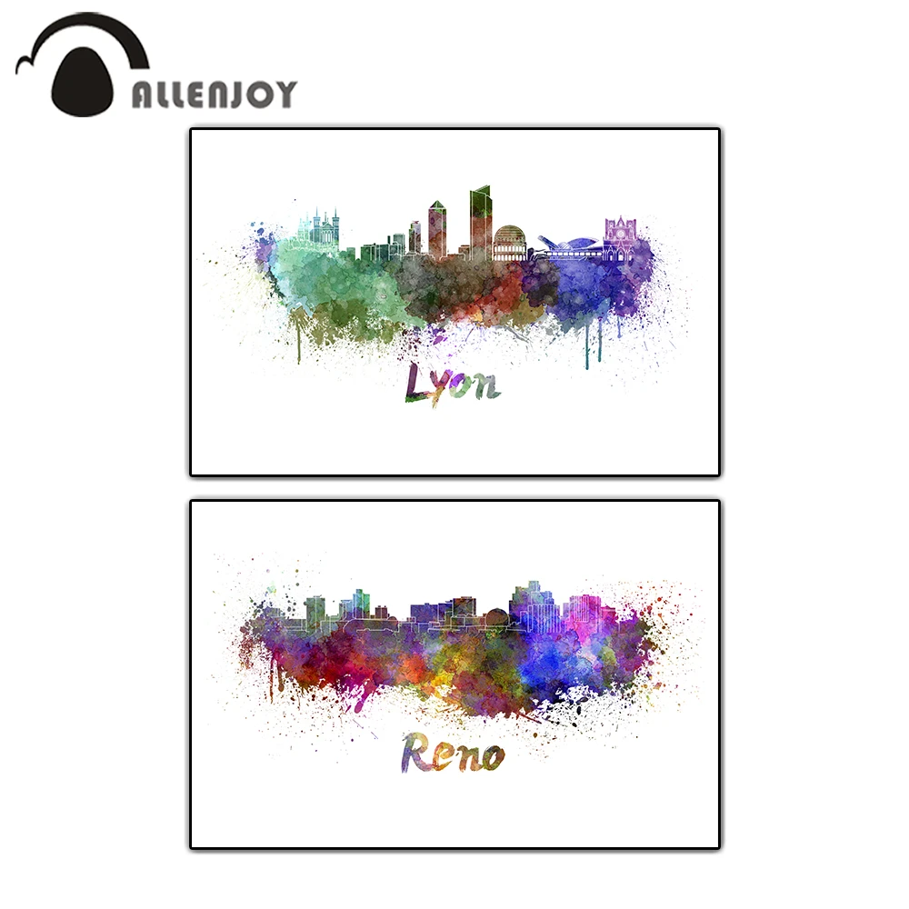 

Allenjoy Cities Landscape Posters France Lyon America Reno Graffiti Canvas Paints Watercolor Abstract Silhouette Wall Pictures
