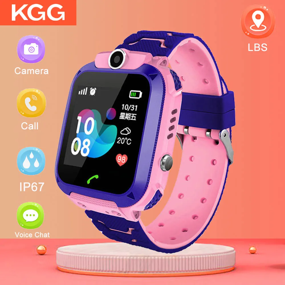 Comprar Reloj inteligente para niños IP67 resistente al agua reloj inteligente deportivo Android para Niños SOS Call reloj inteligente con cámara tarjeta SIM HD Touch