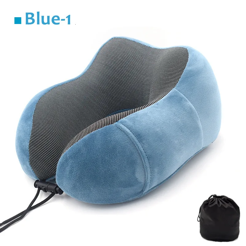 Подушка для путешествий, для самолета, автомобиля, офиса, подушки для сна, u-образная подушка для поддержки головы, подбородка, подушка с эффектом памяти, подушка для шеи, Шейная подушка - Цвет: Blue