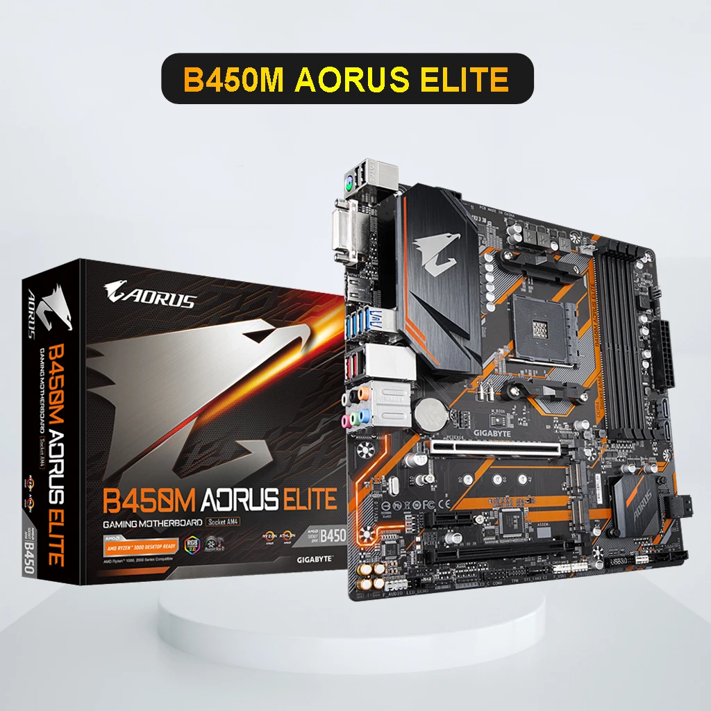 Gigabyte GA B450M AORUS ELITE системная плата AMD B450 /4-DDR4 DIMM /M.2 /USB3.1 /Micro-ATX/Новый/телефон с двумя