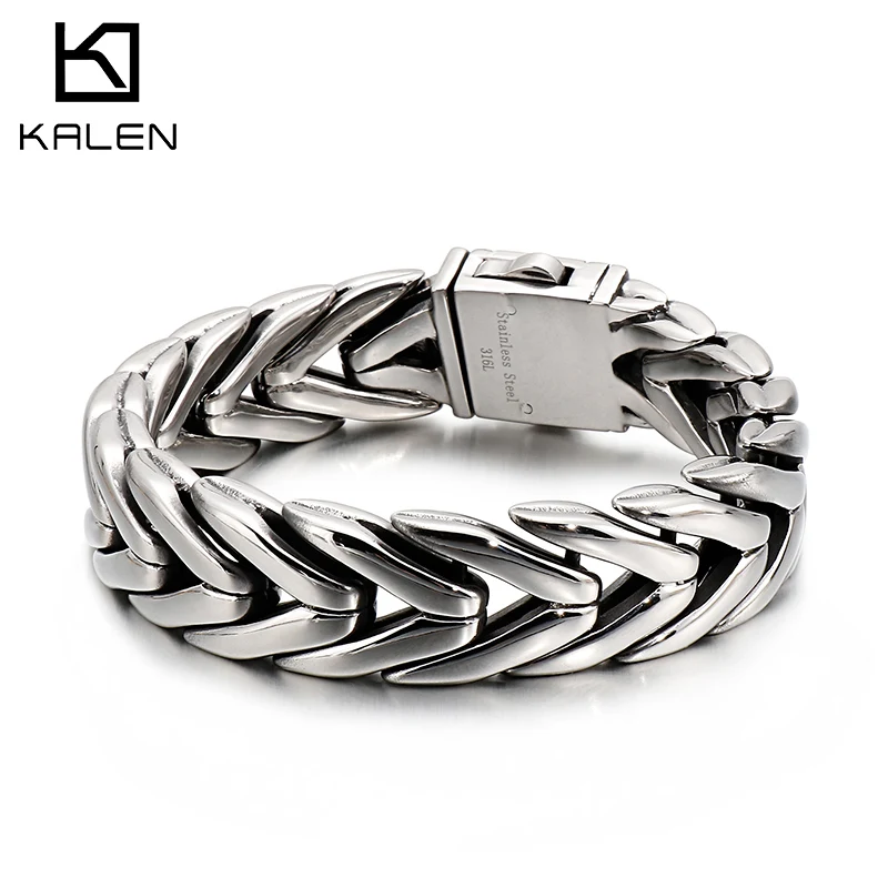 KALEN Punk High Polished Arrow Shaped Bracelet Men 22cm Stainless Steel Bike Chain Bilezik Boho Male Jewellry Accessories 2019