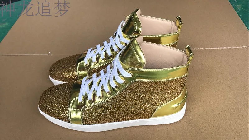 

2020-20 Red Gold White Men Rhinestone Sneaker High-top Diamond Lace-up Ankle Boots Zapatillas Hombre Casual Shoes Man