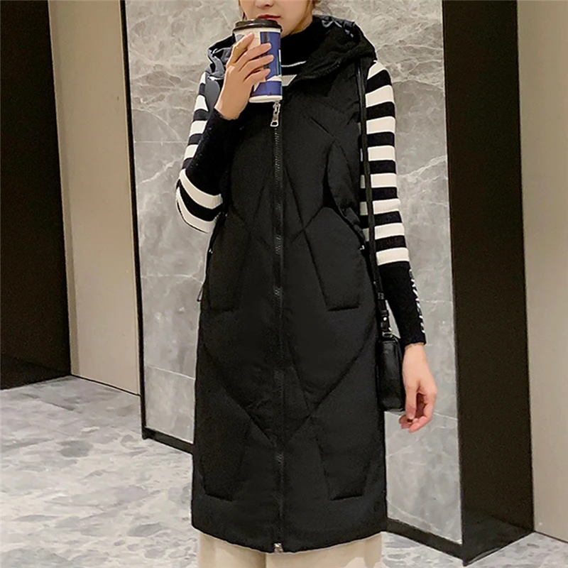 CHAMSGEND Winter Vest Women Waistcoat 2019 New Female Sleeveless Vest Jacket Hooded Warm Long Thicken Coat Colete Feminino 923