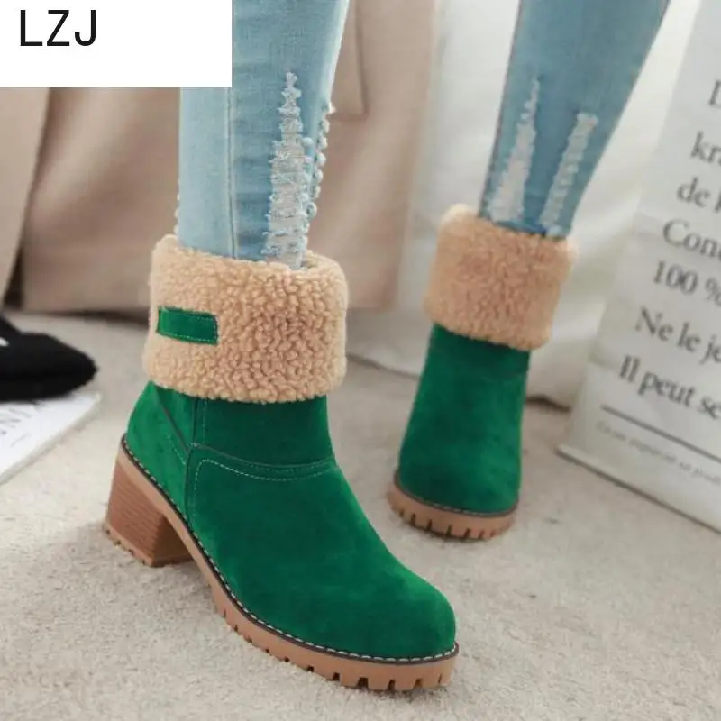 

LZJWomen Boots Ladies Winter Round Toe Shoes Flock Warm Slip-On Outdoor PU Leather Short Bootie Snow Boots Botas Mujer All Boot
