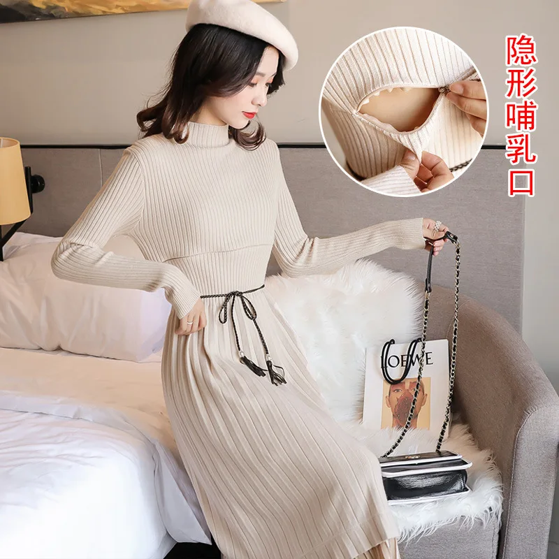 

2019 Autumn And Winter New Style Nursing Mid-length Korean-style Slim Fit Tops Hidden Nursing Mouth Thick Dress Sweater
