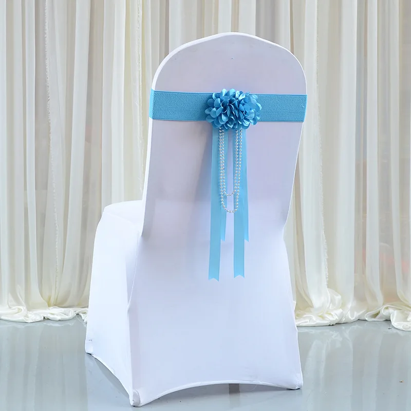 Wholesale 100pcs/lot Polyester Elastic Sash Knot Red/Blue/Pink/Purple Wedding Chair Sashes Bow For Wedding Decoration Chair Sash - Цвет: Lake Blue