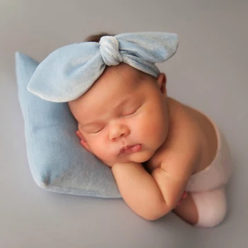 

Newborn Photography Props Accessories Velvet Top Knot Bow Headband+Pillow Set Baby Posing Pillow Baby Photo Props Headwear