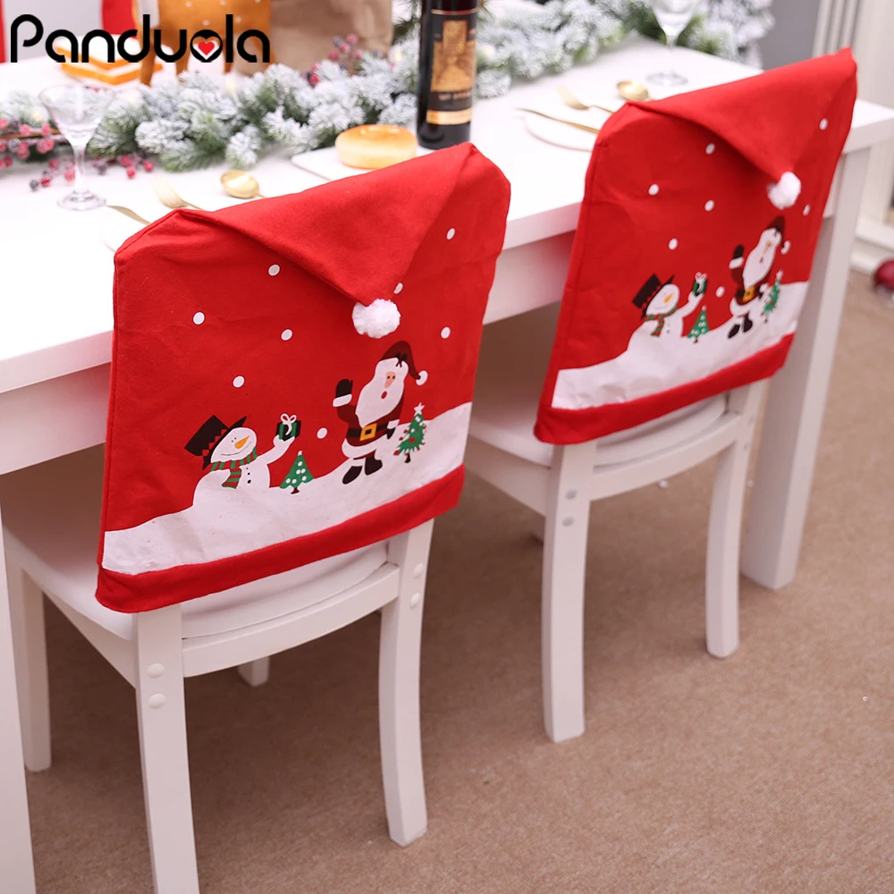 

Santa Claus Christmas Chairs Cover Cap Non-woven Dinner Table Red Hat Chair Back Covers Xmas Christmas Decorations For home