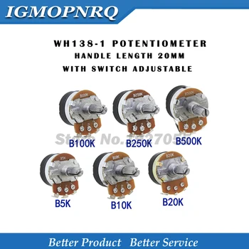

5PCS WH138-1 adjustable resistance speed regulator with switch potentiometer length 20mm B5K B10K B20K B50K B100K B250K B500K