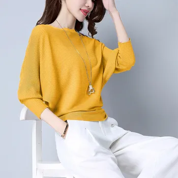 

Winter Batwing Sweater Female Bat Jersey Women Casual Slash Neck Autumn Women Knitted Sweaters For Ladies
