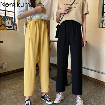 

Nomikuma New Arrival High Waist Ankle Length Pants Solid Color Straight Casual Loose Trousers Female Korean Pantalones 3b125