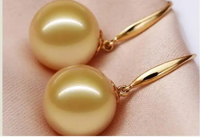 Пара 10-11 мм AAA Южное море круглые золотые жемчужные серьги 14 K