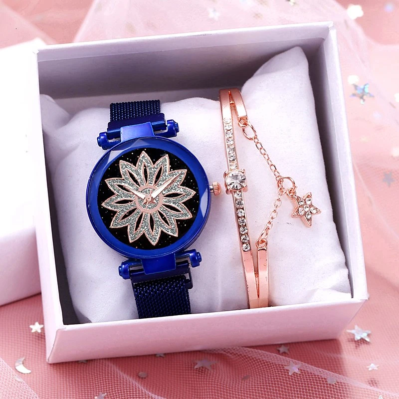Женские часы на ремешке с цветочным узором, повседневные Роскошные Кварцевые наручные часы с магнитной пряжкой, Relogio Feminino