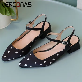

VERCONAS Women Lace Up Brand Design Pointed Toe Sandals Slippers Working Shoes Thick Heels Summer Top Quality Shoes Woman