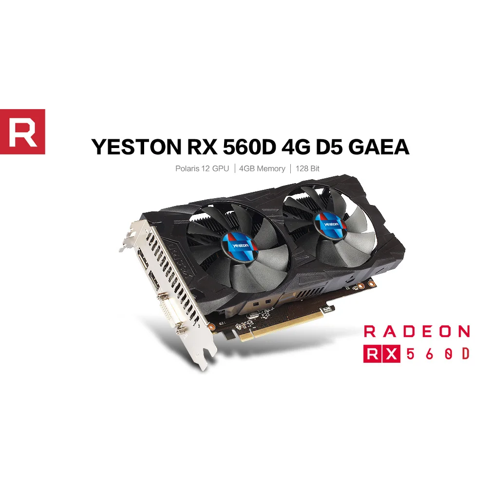 Видеокарты Yeston RX560D-4G D5 GAEA с двойным вентилятором охлаждения 4 Гб памяти GDDR5 128bit DP+ HDMI+ DVI-D графическая карта для рабочего стола