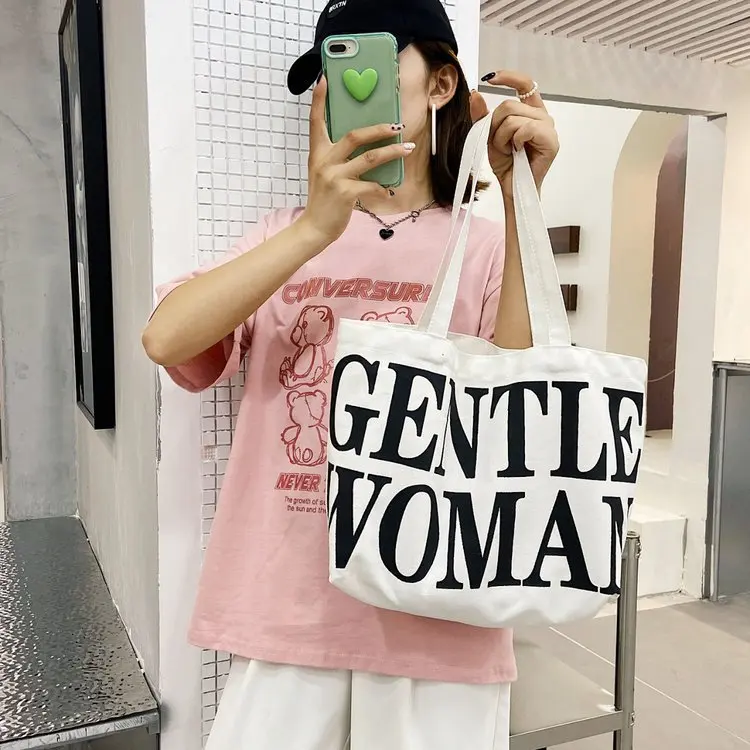 Women Letter Print Canvas Bags Designer Handbags Simple Shoulder Bags for Women Large Capacity Casual Tote Ladies Shopping Bag