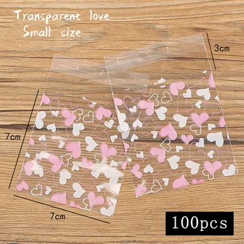 

100pcs/lot Snack Food Packaging Bag Transparent White Pink Love Heart Wedding Homemade Cookie Wrap Ziplock Biscuit Candy Bag