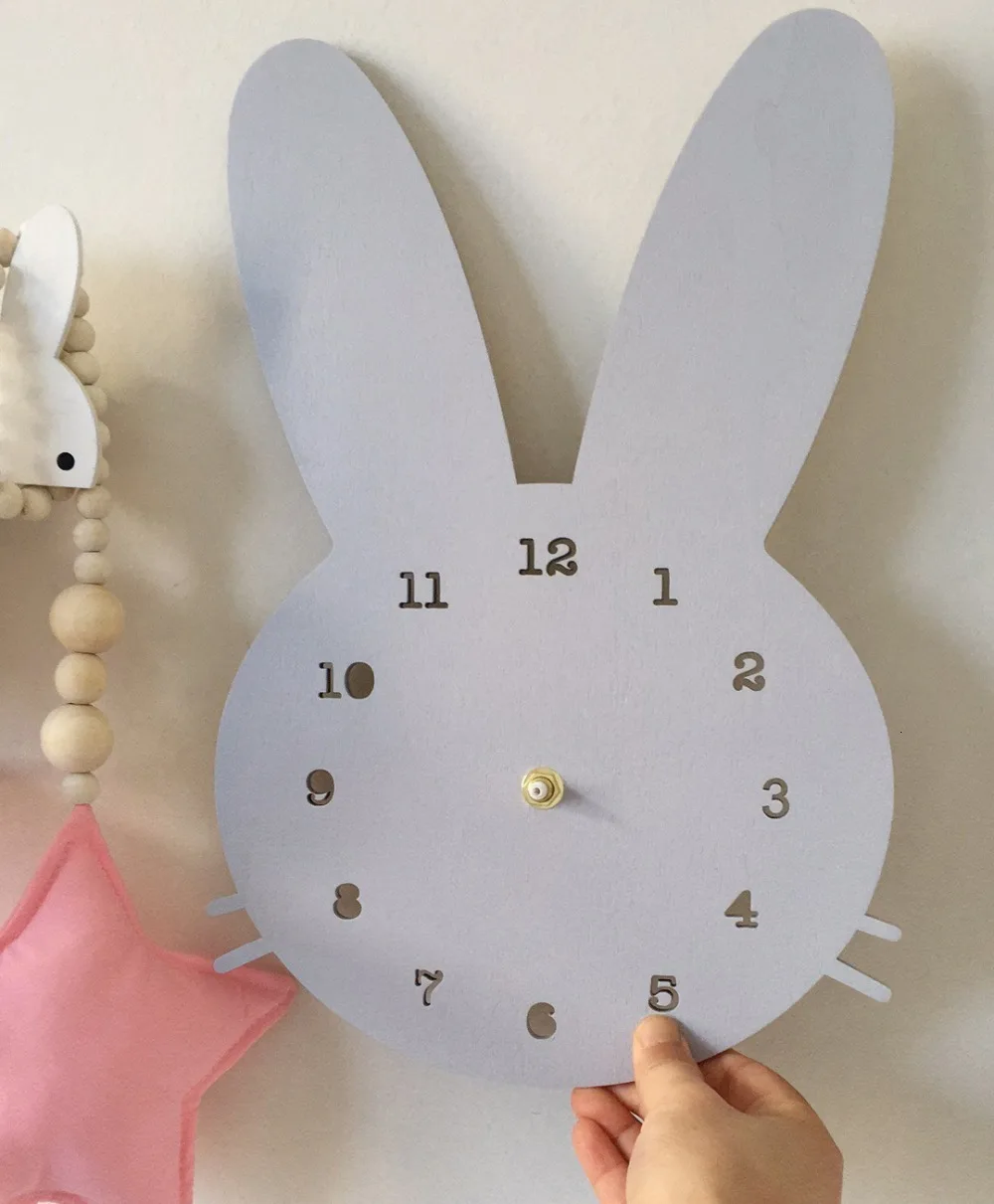 Nordic Kids Room Decor Rabbit Bunny Clock Wall Hanging Room Decoration Scandinaivan Style Kids Decor Nordic Nursery Decoration