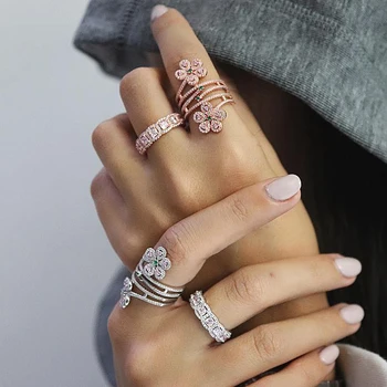

size 6 7 8 silver color bloom cz flower charm multi wrap Full finger Cocktail women ring 2019 fashion jewelry