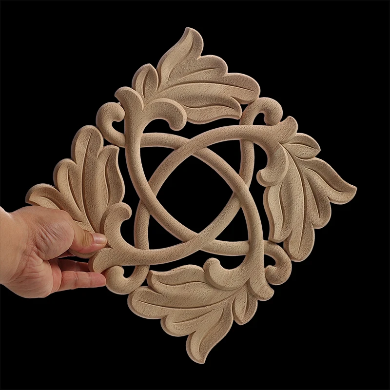 Decorative Wood Appliques Floral Carved Onlay Decal Figurines Home Furniture Door Decor Square