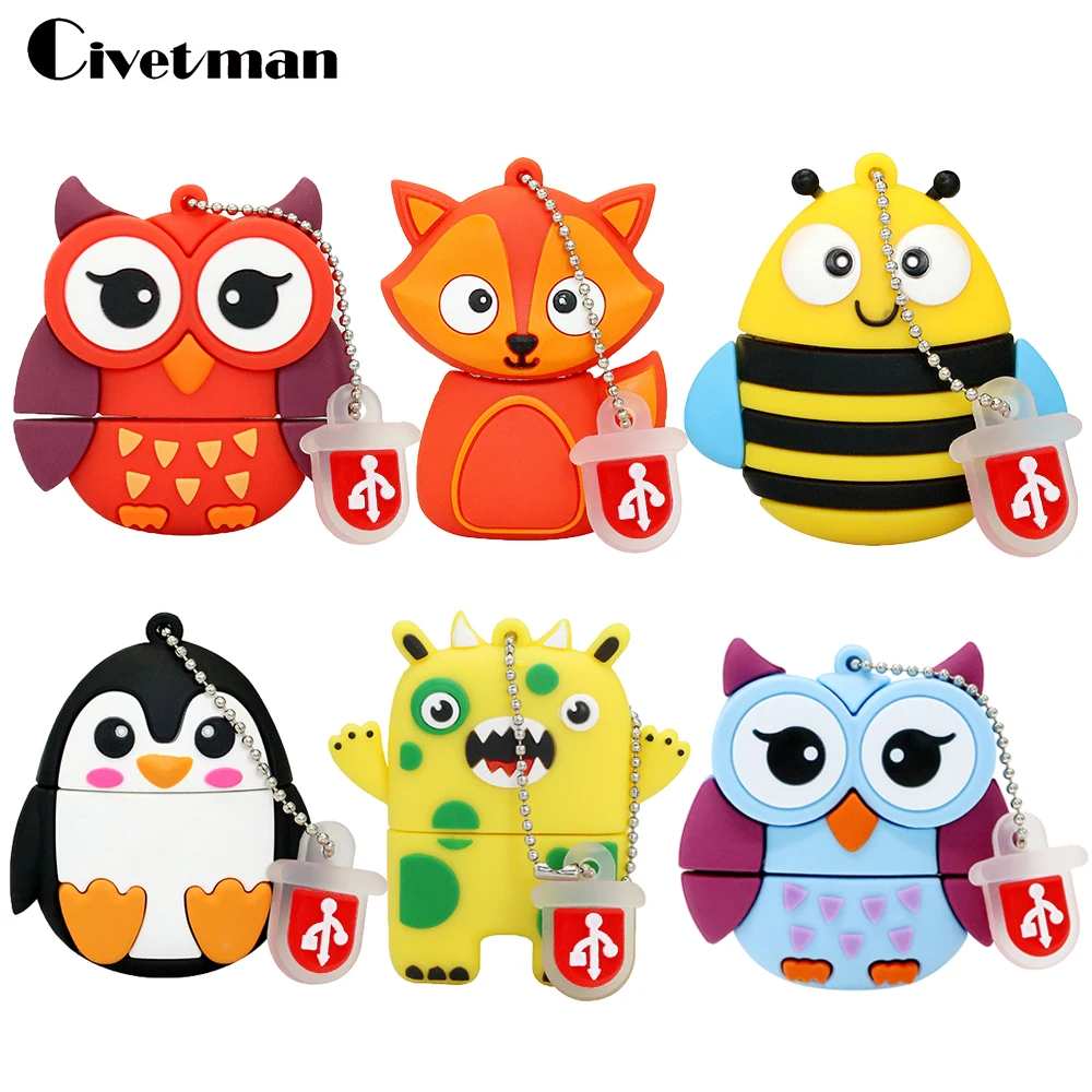 New Arrival USB Flash Drive 128GB Pen Drive 4GB 8GB 16GB 32GB 64GB USB-flash Pendrive Mini Lovely Owl/Robot Memory 7Stick U Disk