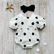 Body infantil de manga corta con lazo y Diadema, Pelele de Estilo Dulce con estampado de lunares para verano