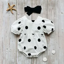 Body à manches courtes pour nourrissons, bandeau à nœud, imprimé à pois, vêtements Style doux, barboteuse, été 