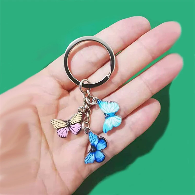 Keyrings Sequin Butterfly Keychain Bag Hanging Acces Key Ring Cute Fashion Gift