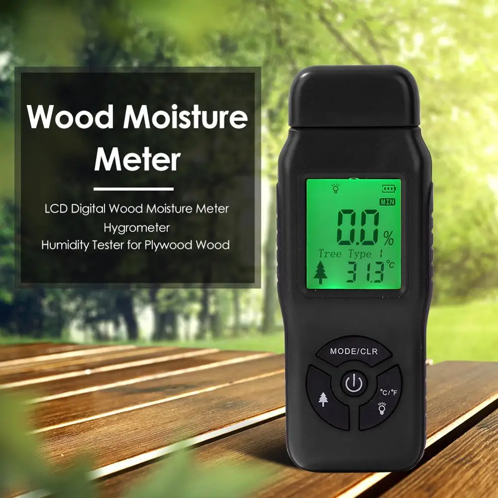 

Handheld Two Pins Digital Wood Moisture Meter Wood Humidity Tester Timber Damp Detector with LCD Display Probe Range 2%~70%