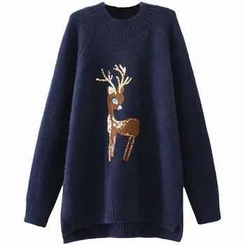 

Plus Size Casual Essential Sweaters Women 2019 Autumn Winter Fashion Loose Long Sleeve Thick deer Knitting Pullovers E2-9565