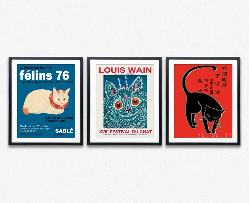 Cat Lover Posters Set Of 3 Vintage Exhibition | Дом и сад