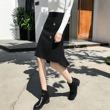 Женская однобортная юбка с длинным шлейфом черного цвета 8967