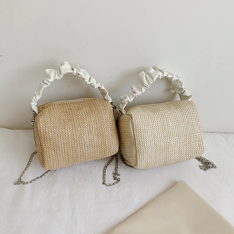 2021 New Fashion Retro Fold Woven Small Square Bag Women's Single-handle Shoulder Bag Straw Bag Women