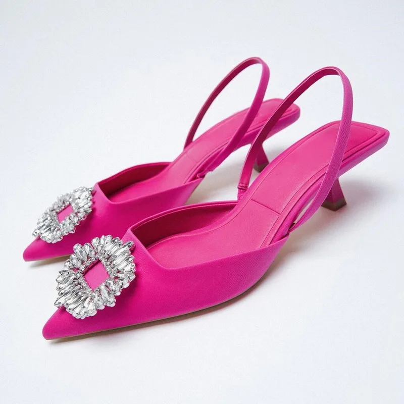 Women's Sandals Rose Pink Wedding Shoes Pointed Sequined Exposed