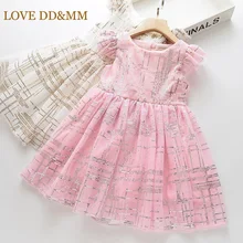 Платья для девочек с надписью «LOVE DD& MM» г. Новая летняя детская одежда милое платье принцессы без рукавов для девочек, простое, градиентное, Сетчатое, с блестками