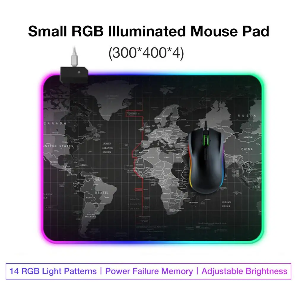 Игровой коврик для мыши RGB Gamer компьютерная карта мира коврик для мыши светодиодный коврик с подсветкой XXL для настольной клавиатуры Компьютерные мыши с подсветкой коврик