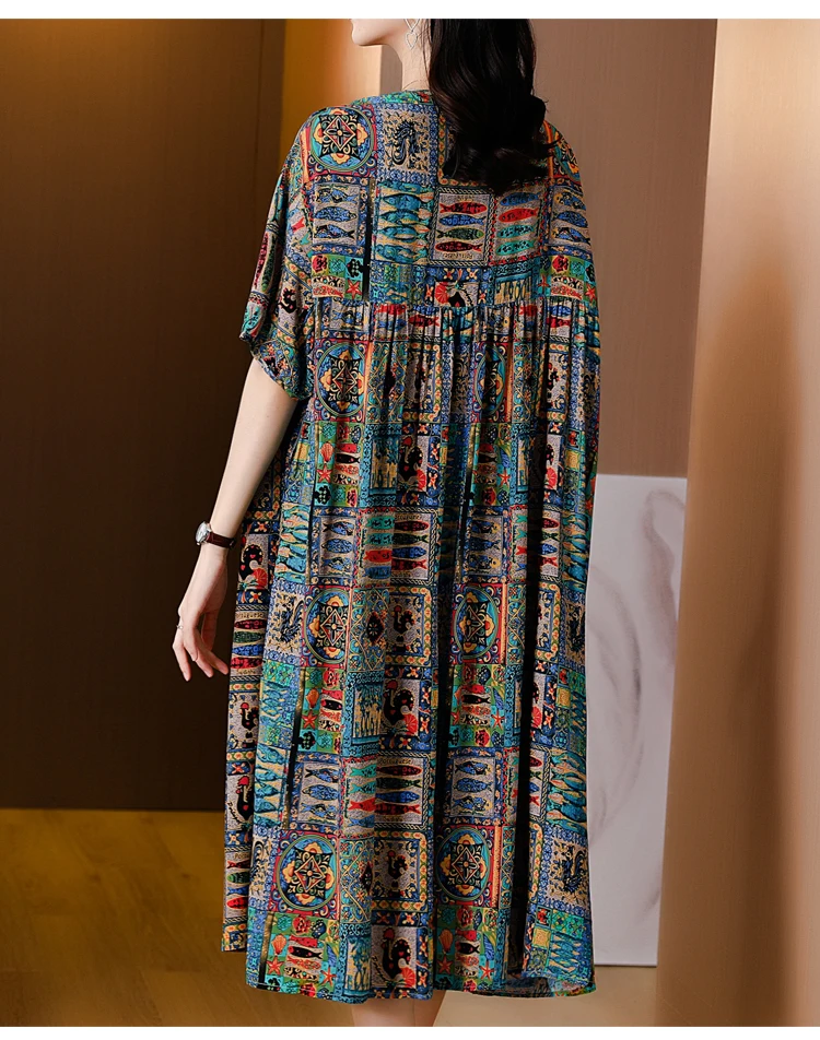 2021 Floral Chiffon Mesh Casual Beach Midi Dress Summer Vintage Loose 4XL Plus Size Dress Elegant Women Bodycon Party Vestidos