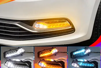 

eOsuns led daytime running lights flowing yellow turn signal and blue night fog lamp assembly for Volkswagen polo 2014-2018