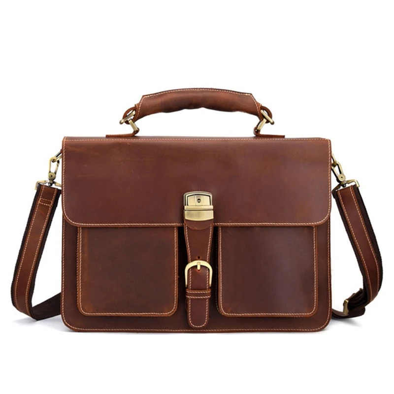 

FGGS-Retro Leather Men'S Large-Capacity Briefcase Head Laptop Bag Crazy Horse Skin 15Inch Computer Messenger Bag