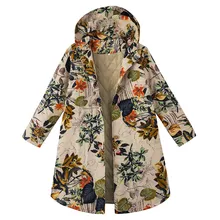 Abrigo con botones Vintage con capucha de Invierno para mujer, abrigos de estilo largo para mujer, sobretodo de talla grande con botones, abrigo de manga larga Floral