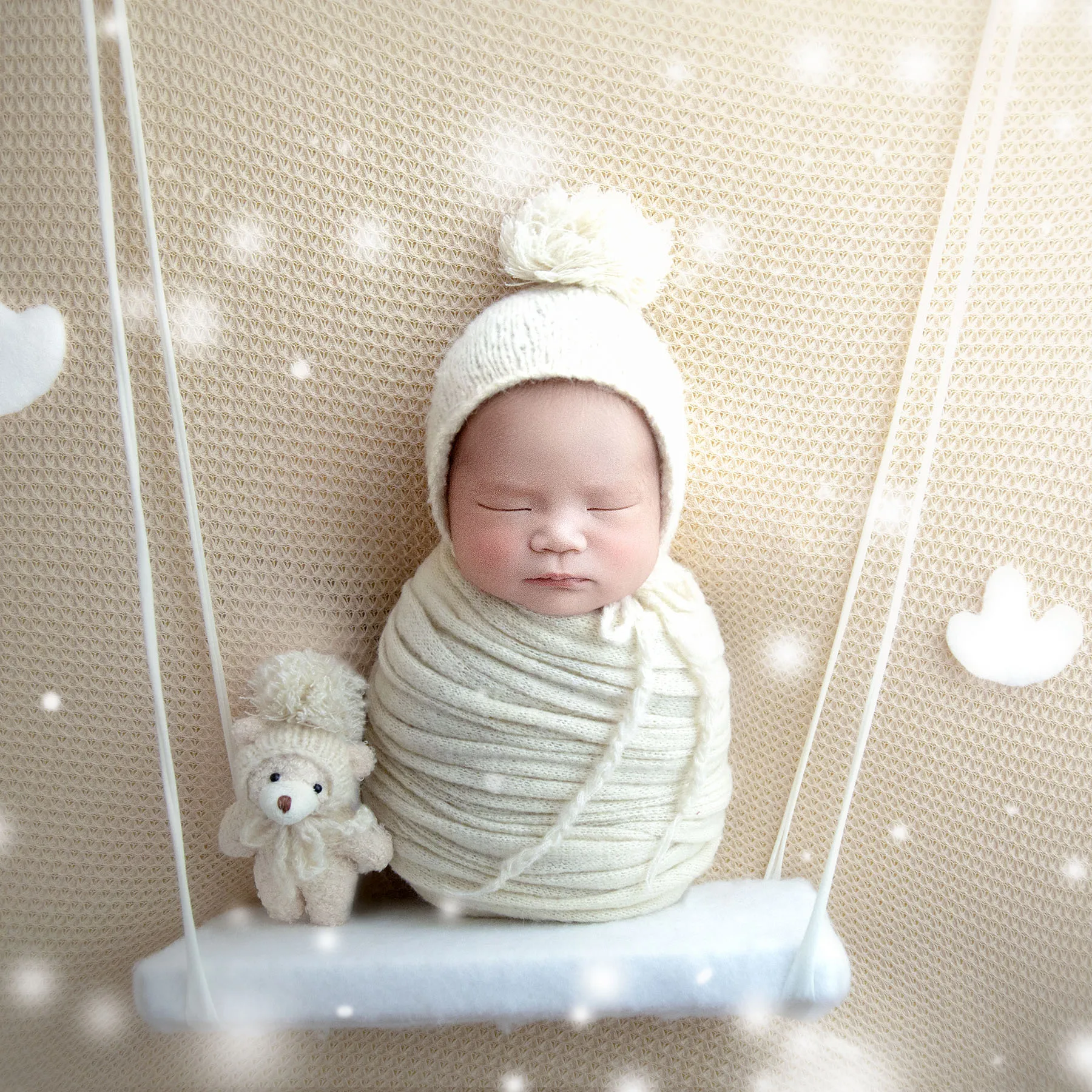 newborn photoshoot PW PROPS Pompom Hat Toy set Newborn Photography Props Handmade Teddy Bear Stuffed Doll Knit Stretch Bonnet Props souvenirs a crochet para baby shower