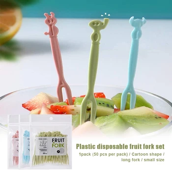 

Newly 50Pcs Disposable Fruit Snack Fork Dessert Food Picks Plastic Cake Forks Cocktail Picks for Home and Catering Party