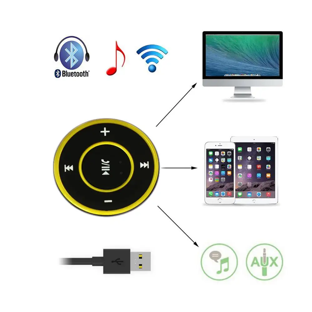 Беспроводной Bluetooth Медиа пульт дистанционного управления Кнопка Hands-free A2DP аудио приемник адаптер стерео с 3,5 мм, AUX, разъем автомобильный комплект