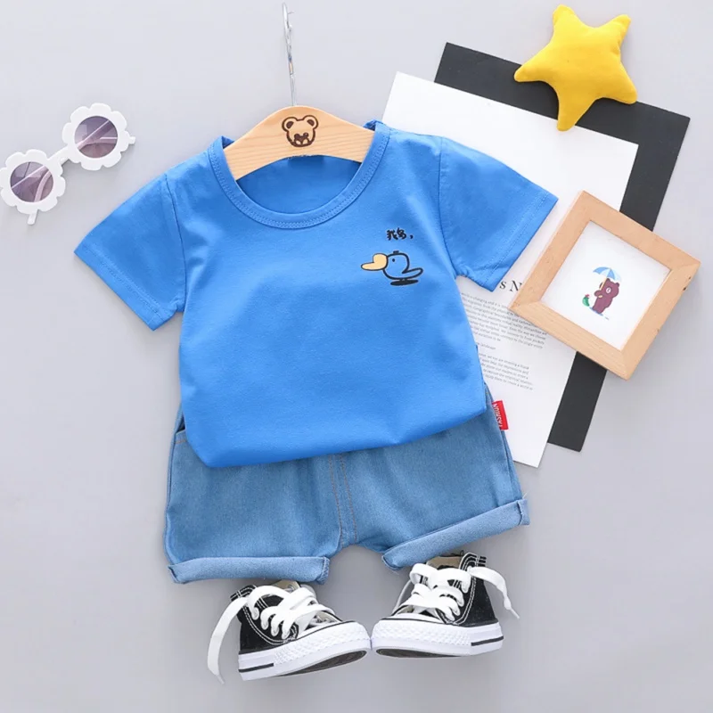 

2Pcs/Set Summer Children Baby Boys Girls Casual Short Sleeve Cartoon Print T-shirt Tops+Shorts Costume Clothing Set
