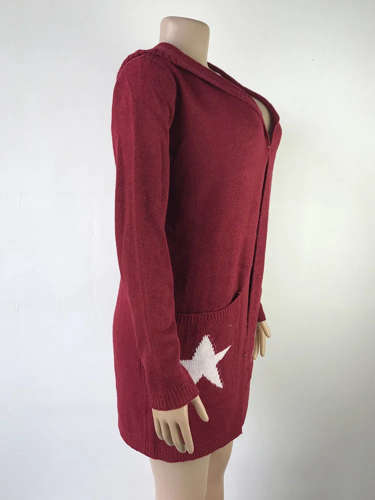 Knitting Unlined Upper Garment Long Fund Will Pocket Five-pointed Star Even Hat Sweater Cardigan