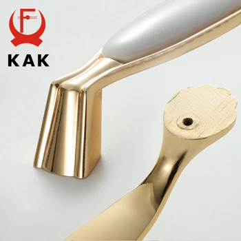 KAK White Creamic Gold Cabinet Knobs and Handles Drawer Pulls Kitchen Cupboard Door Handle Gold Furniture Handle Door Hardware