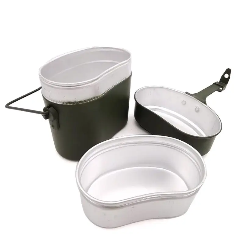 Germany Military Green 3pcs in 1 Camping Cookware Cook Set Hiking Survival Bento Lunch Boxes Pot/Bowl