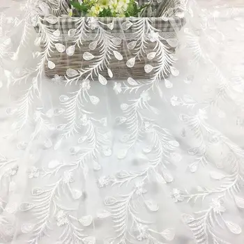 

High Quality Peacock feathers Lace Fabric French Embroidered Gauze Lace Fabric For Wedding Party Dress Garment Curtains 1 yard