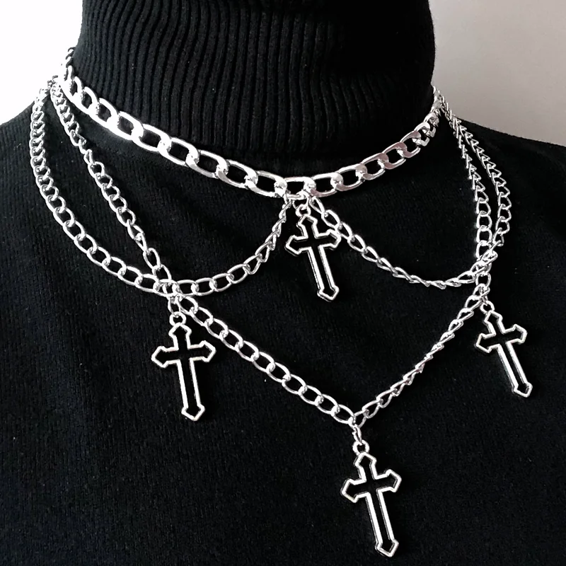 ネックレス・チョーカー Luxury Street Wear ICE Cross Necklace unisexual Cross Iced Out CZ Pendant Hip Hop Bling Star Link Chain